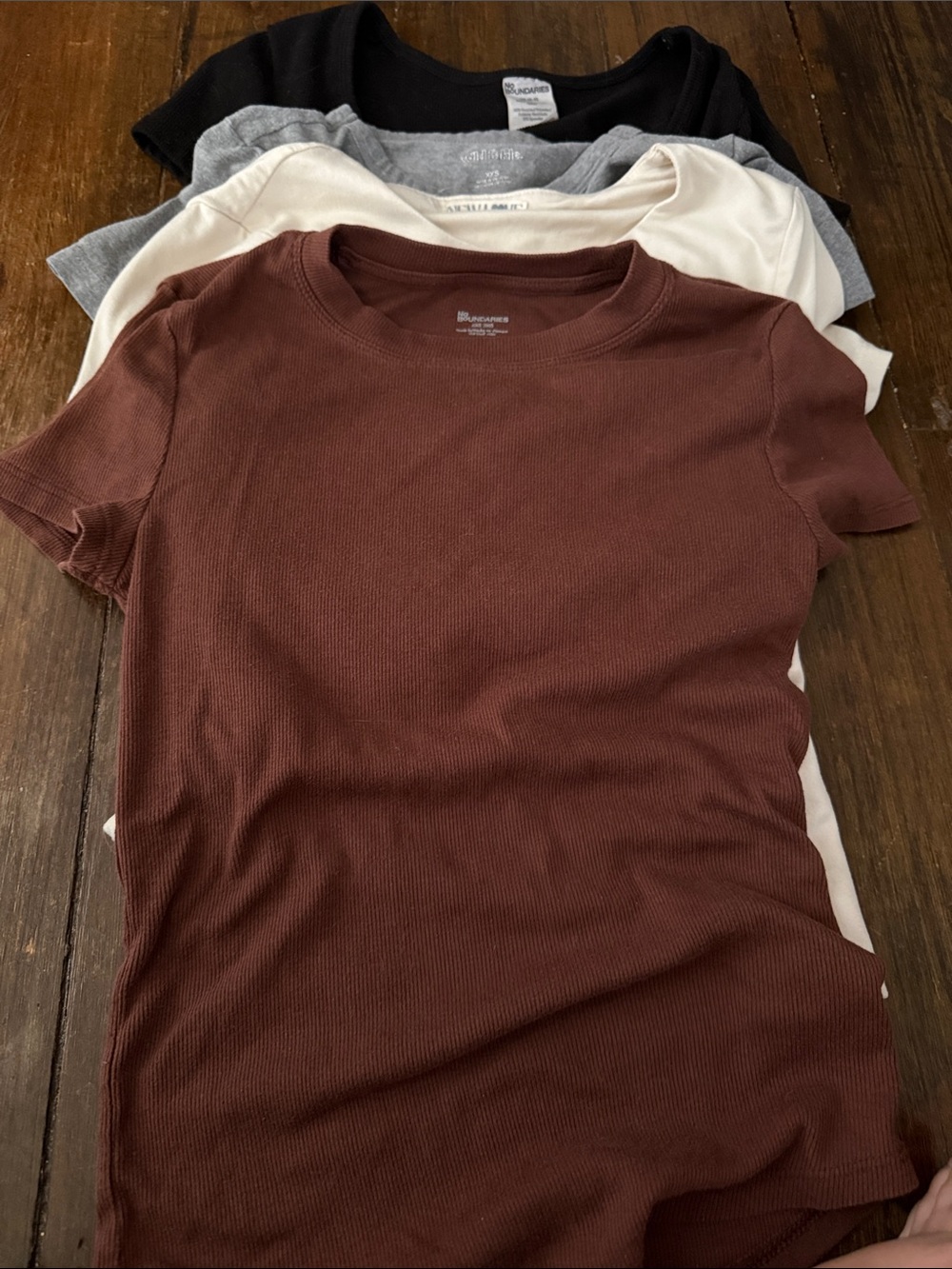Short-Sleeve Ribbed Tee - Brown, Cream, Gray, Black
